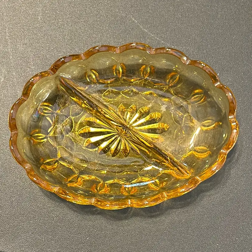 Anchor Hocking Amber Glass Divided Dish
