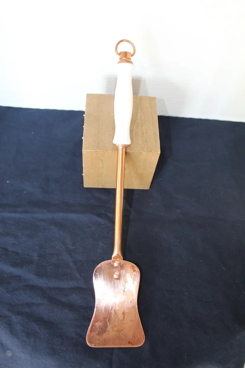 Vintage Copper Kitchen Turner With White Porcelain Handle - Rustic Farmhouse