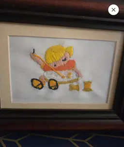 Little Girl Needlepoint In Frame