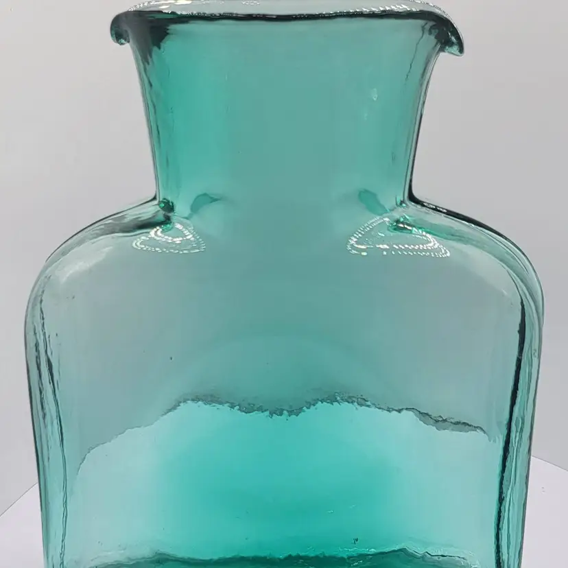 Vintage Blenko Aqua/Teal/Seabreeze Glass Vase/Pitcher with Wide Mouth Double Spout  8.12"