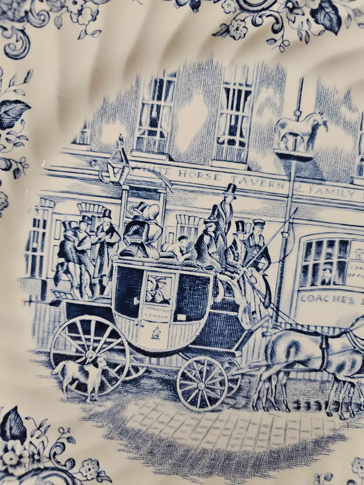 Salad Plate by Johnson Brothers, Coaching Scenes Blue collection