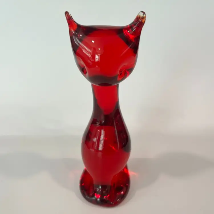 Viking- Rainbow Glass-  “Cat” Figurine – Ruby Red, 5” – Mid-Century- Some Scratches on Back of Head