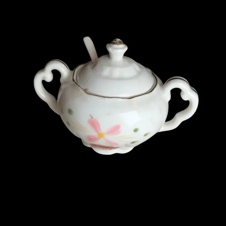 MCM Mini Sweeter Than Sugar Bowl With Original Spoon 3.5” Pink Accents