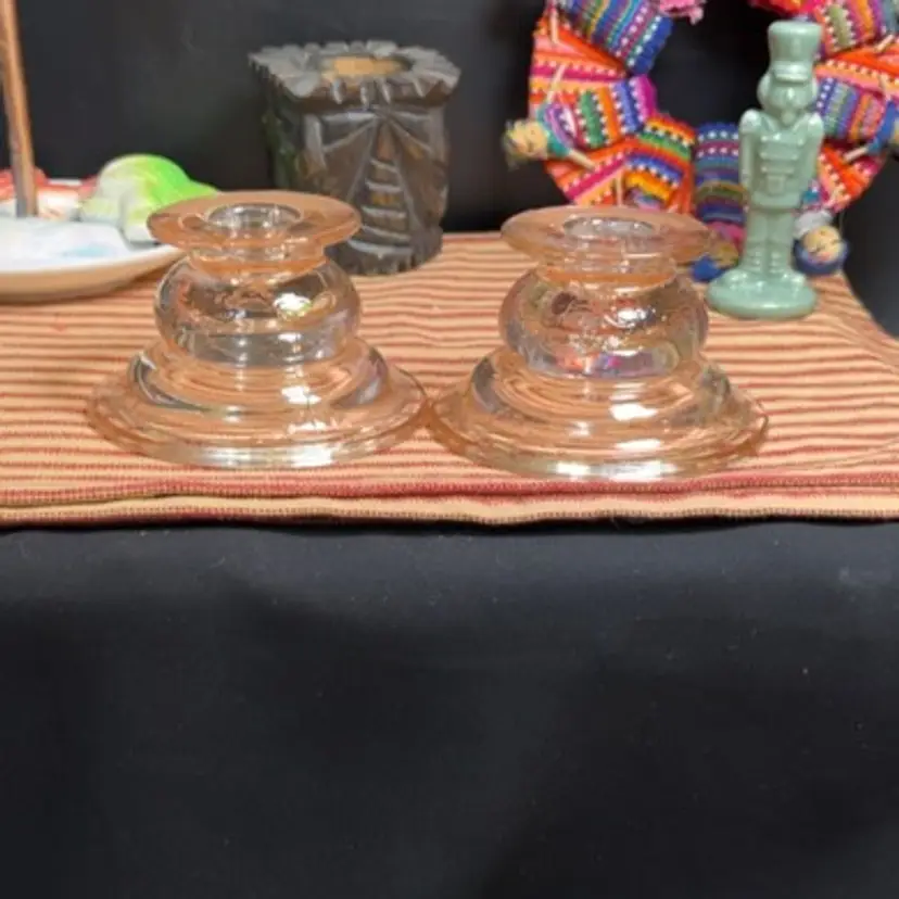 Indiana glass pink candle holders