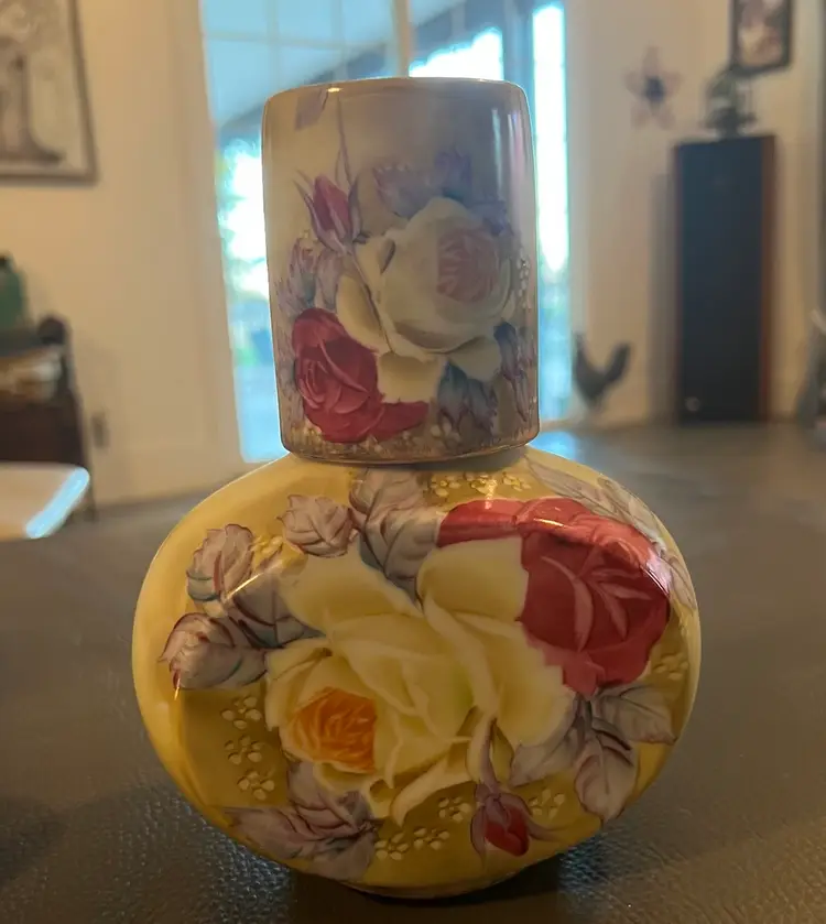 Nippon Hand Painted Roses Tumble Up Boudoir Decanter Carafe & Cup