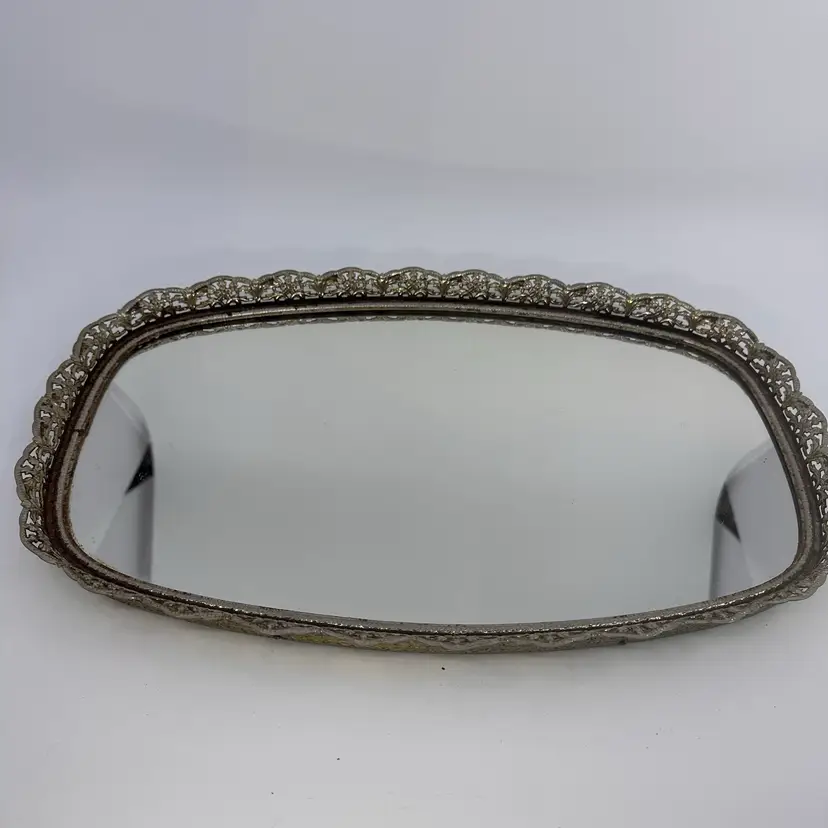 Ornate Brass Framed Mirror Tray