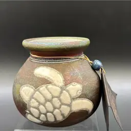 Small Turtle Raku Glaze Vase Signed Ben Driscoll