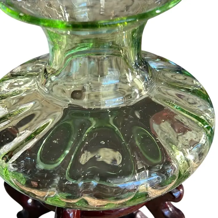 Vintage BIOT France Lime Green Bubbled Art Glass Vase 4.5”