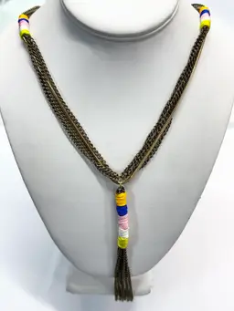 Vintage multi chain silk wrap tassel necklace