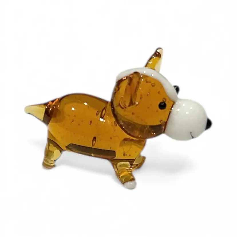 Mini Handblown Art Glass Tan Dog Figurine