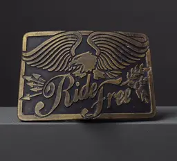 Vintage AE Ride Free Embellished Metal Brass Eagle Belt Buckle Biker Moto USA