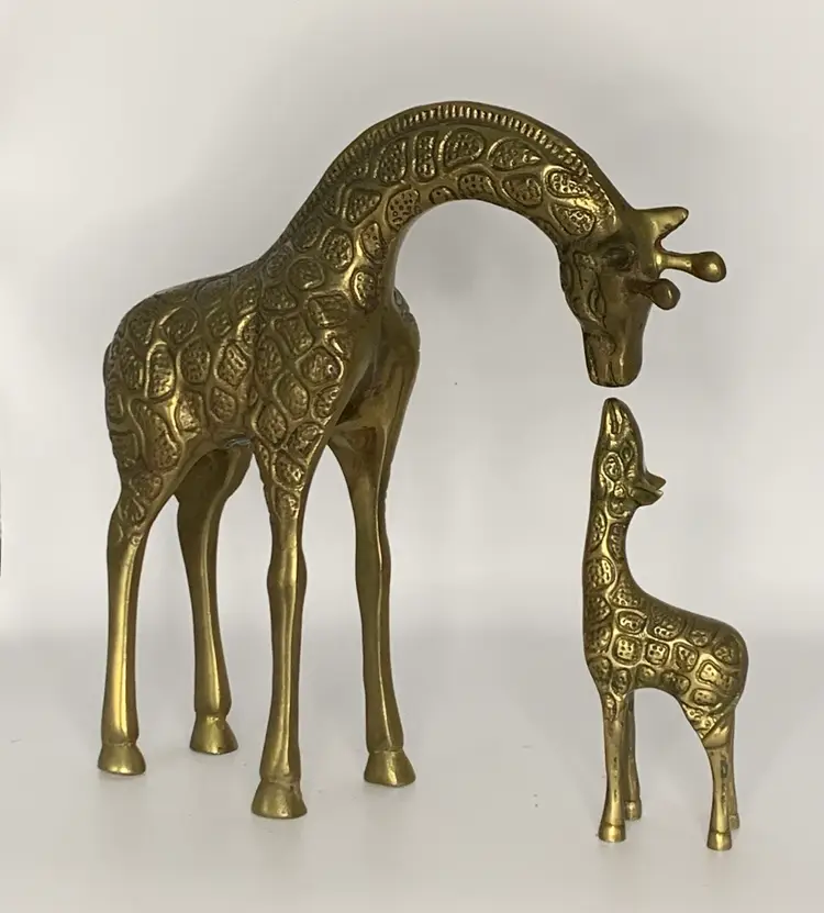 Brass Giraffe Mom And Calf. Detailed And Solid, Heavy