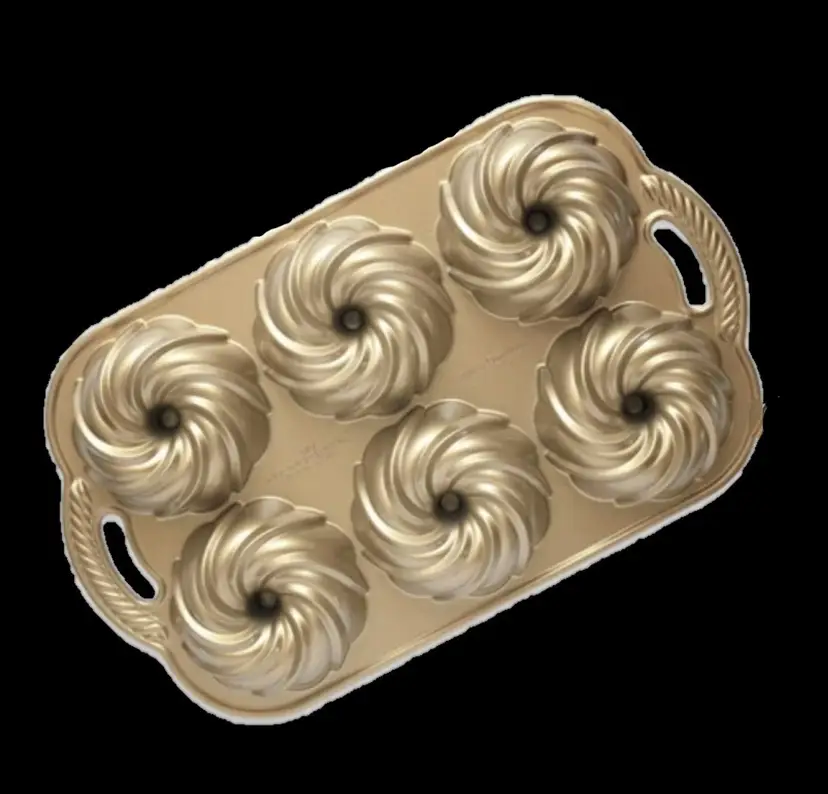 Nordic Ware Swirl Bundtlette Pan Cast Aluminum in Gold