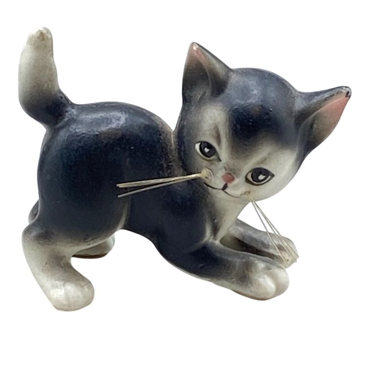 Vintage Cat Figurine Whiskers Japan Made Original Label