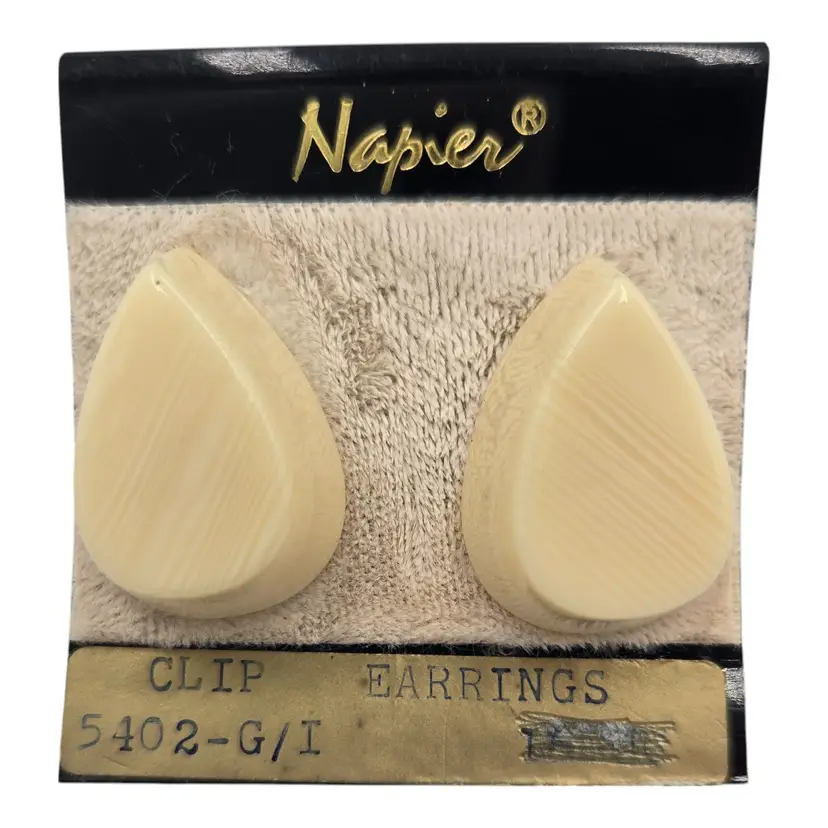 Napier Ivory Clip Earrings Vintage 1960s - 70s On Original Card