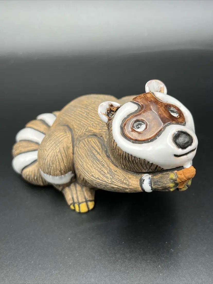Art Pottery Enameled Ceramic Brown Ring Tail Lemur Figurine Critter Rare Or OOAK