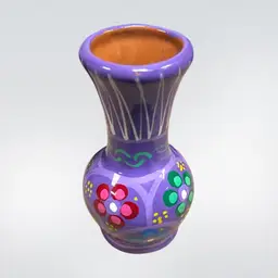 Mexican Pottery Red Clay Purple Bud Vase w/ Painted Flowers | 3.5”