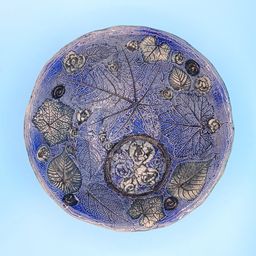 Tenmoku Pottery Bowl, Malaysian Bowl, Natural Botanical Relief Texture