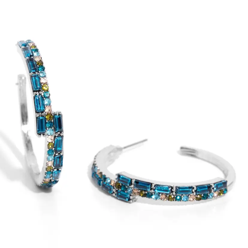 Blue Gemstone Hoop Earrings