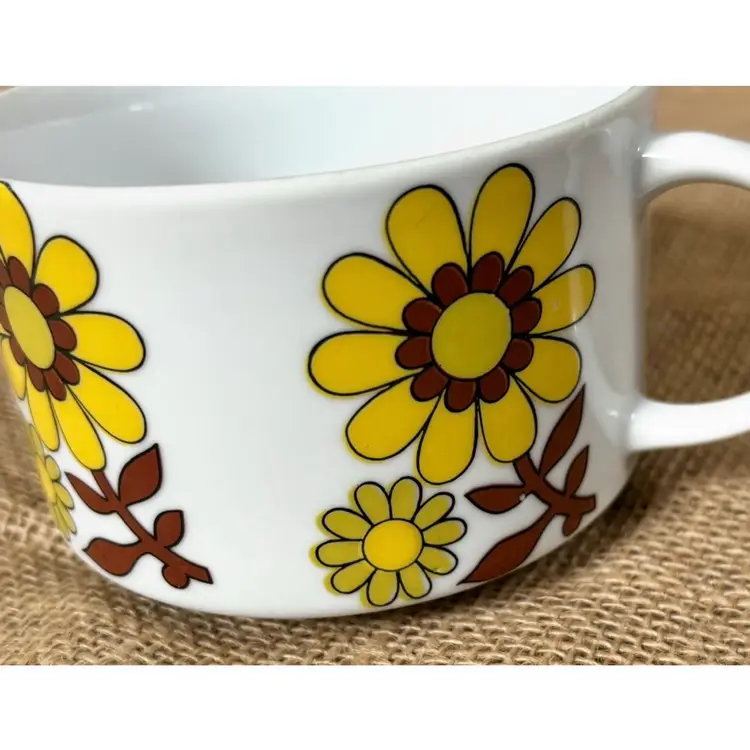 Vintage Sunflower Soup Mug Floral Flower Power 70s Mid Century Boho Cottagecore