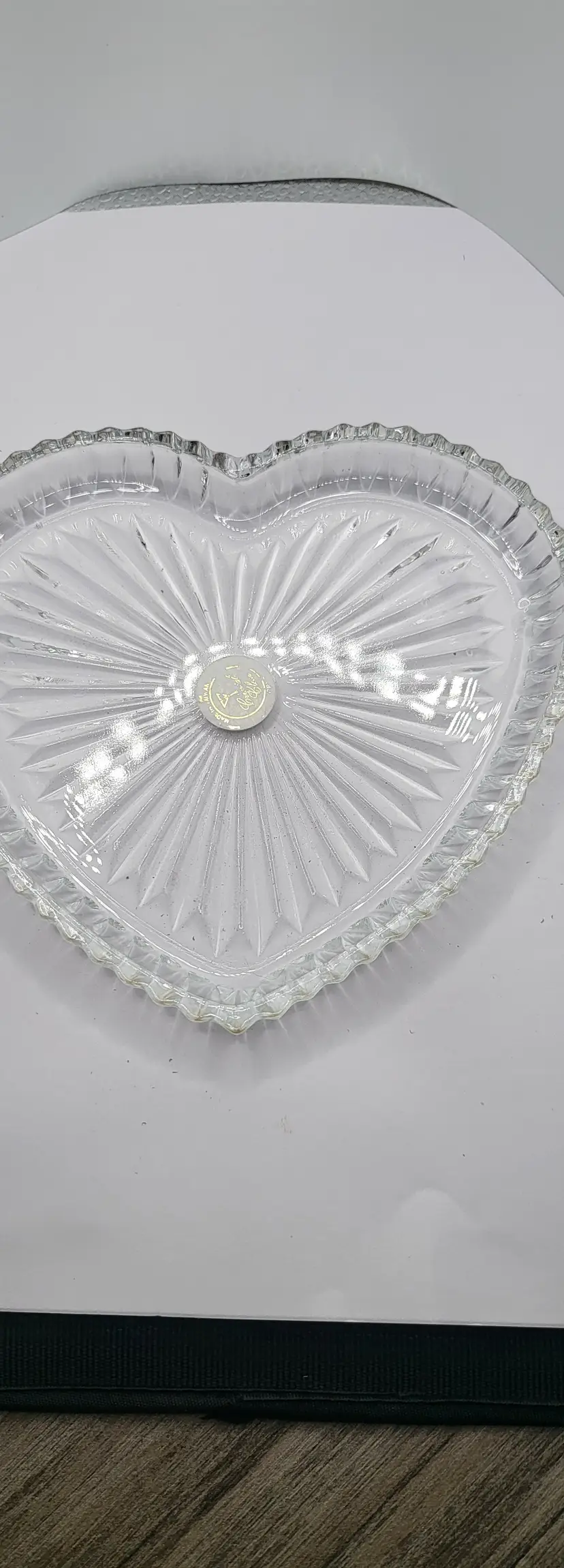 Vintage 24% Crystal Heart-Shaped Glass Dish 6" x 5.5 " Made in Taiwan