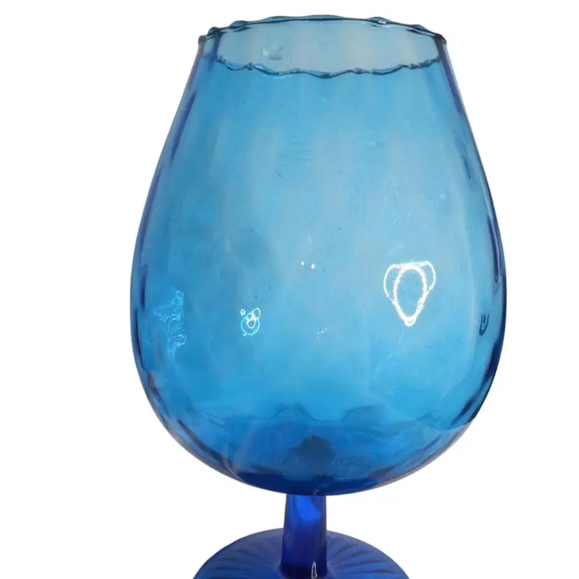 MCM Empoli Style Blue Art Glass Brandy Snifter Diamond Optic 12” Large