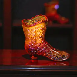 Fenton Amberina Daisy & Button Glass Shoe High Button Boot Cadmium Glow UV Reactive