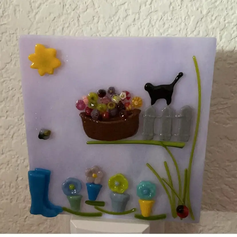 Made by Me! Fused Glass Nightlight 3D Garden Scene 4" x 4" Studio Art Handmade