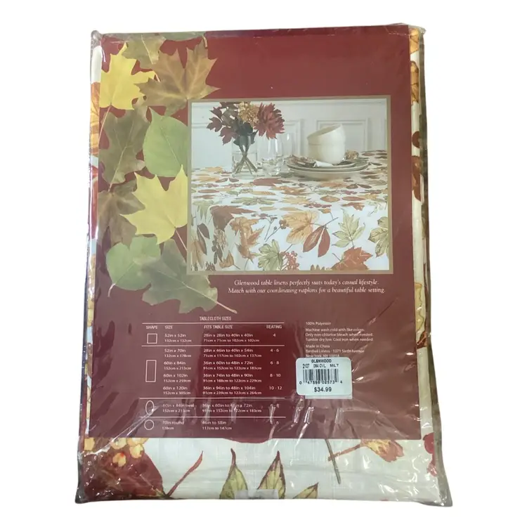 Glenwood Easy Care Thanksgiving Tablecloth Oval 60 X 84 Fall Autumn