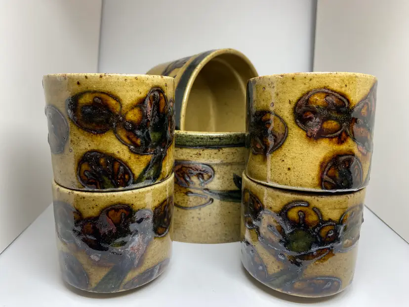 Vintage 2 Otagiri Japanese Glazed Stoneware Bowls & 4 Cups