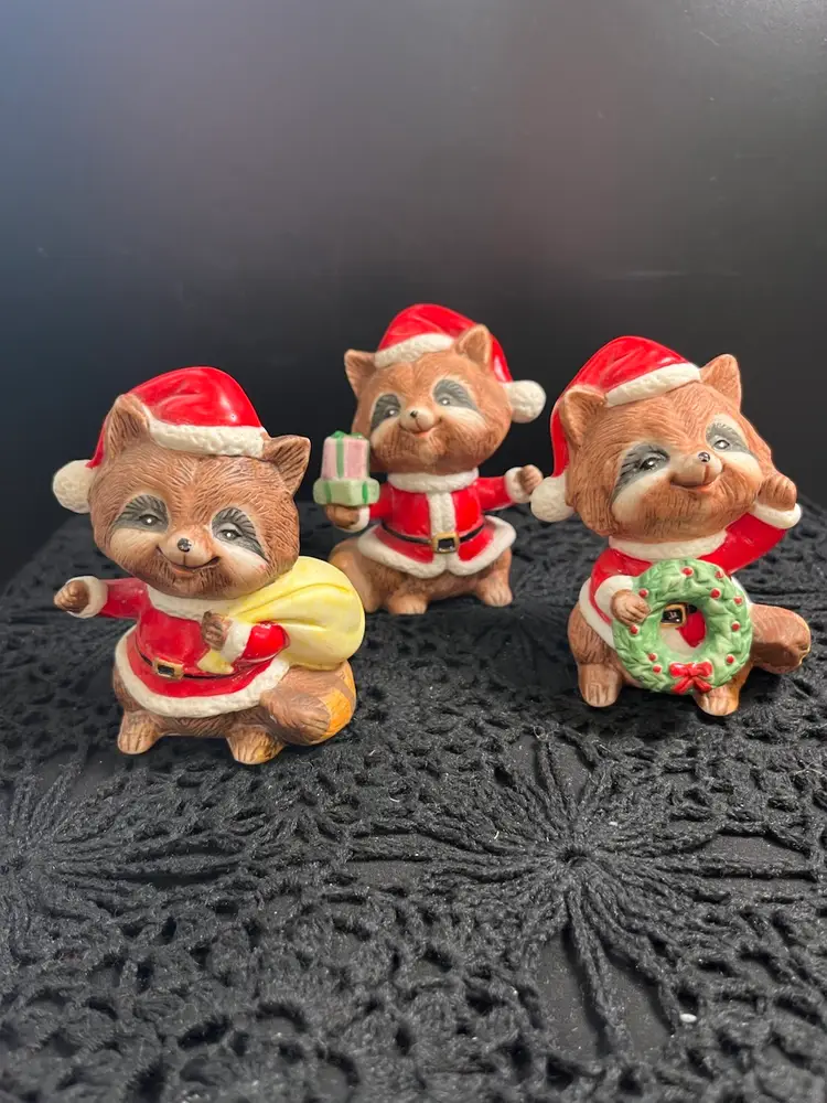 Trio of 3 Homco Christmas Racoons