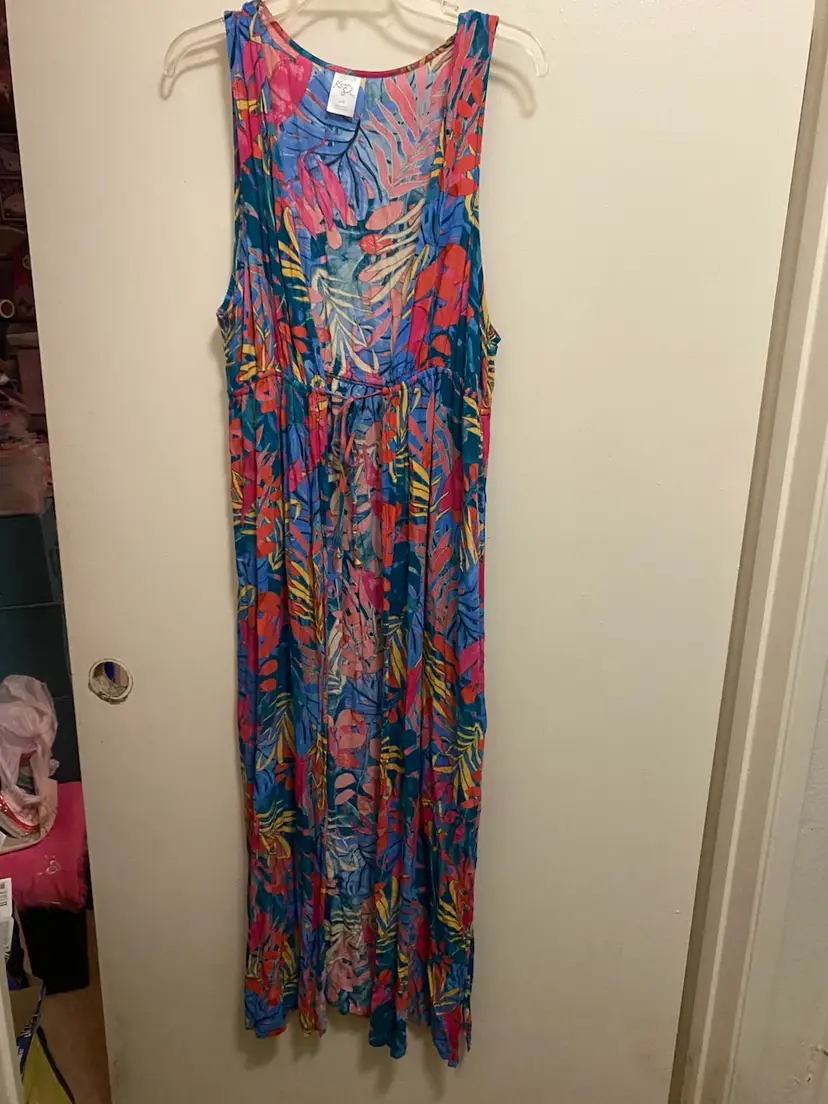 Kona Sol Womens Duster Swim Cover Up Dress L XL Tropical Floral Print Beach