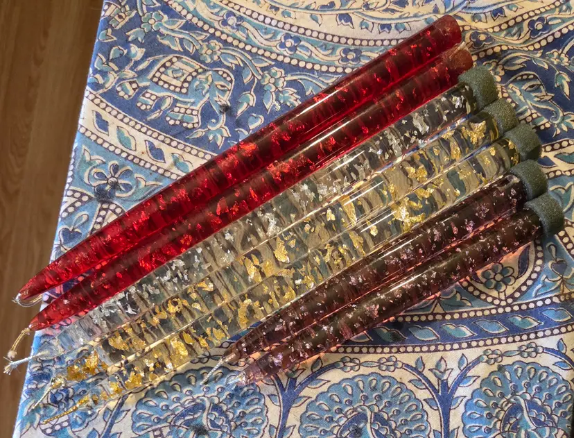 Vintage Lucite Glitter Taper Candles, Set of 7