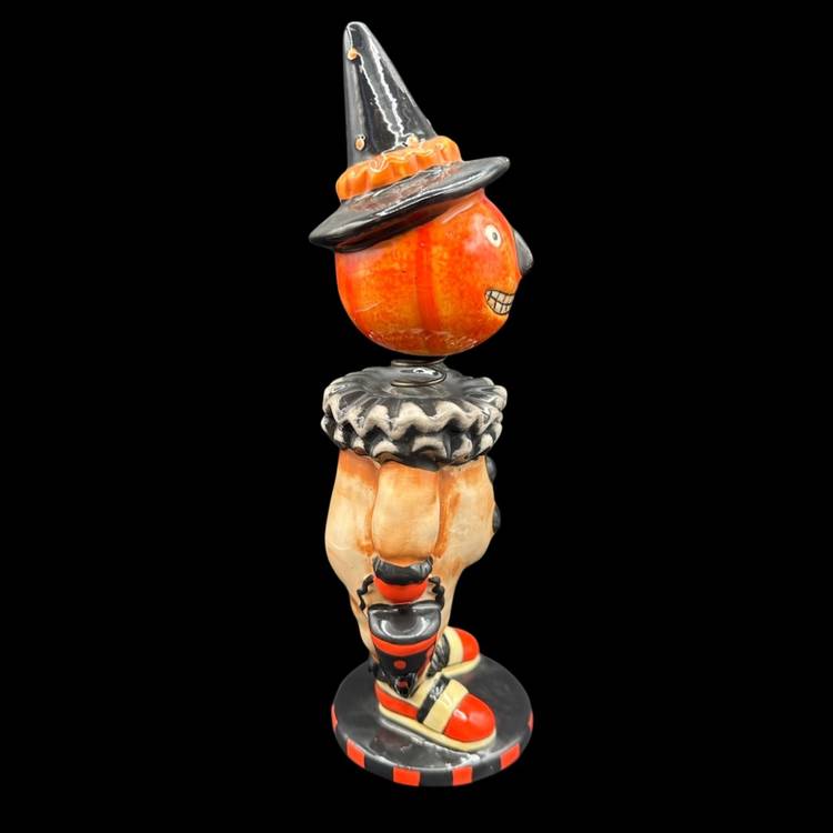 Halloween Retro Inspired Pumpkin Head Anthro Bobblehead Ceramic Figure 11”T 5.5”W Unmarked
