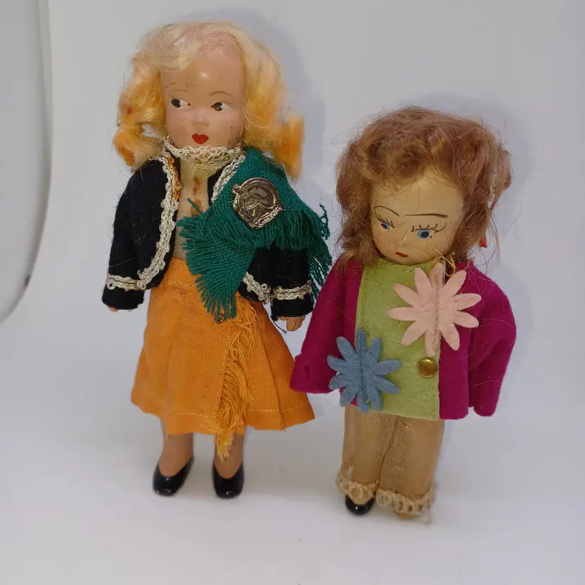 Vintage Crolly Dollies Irish Dancer Doll & smaller Flowered Doll Circa 1950s