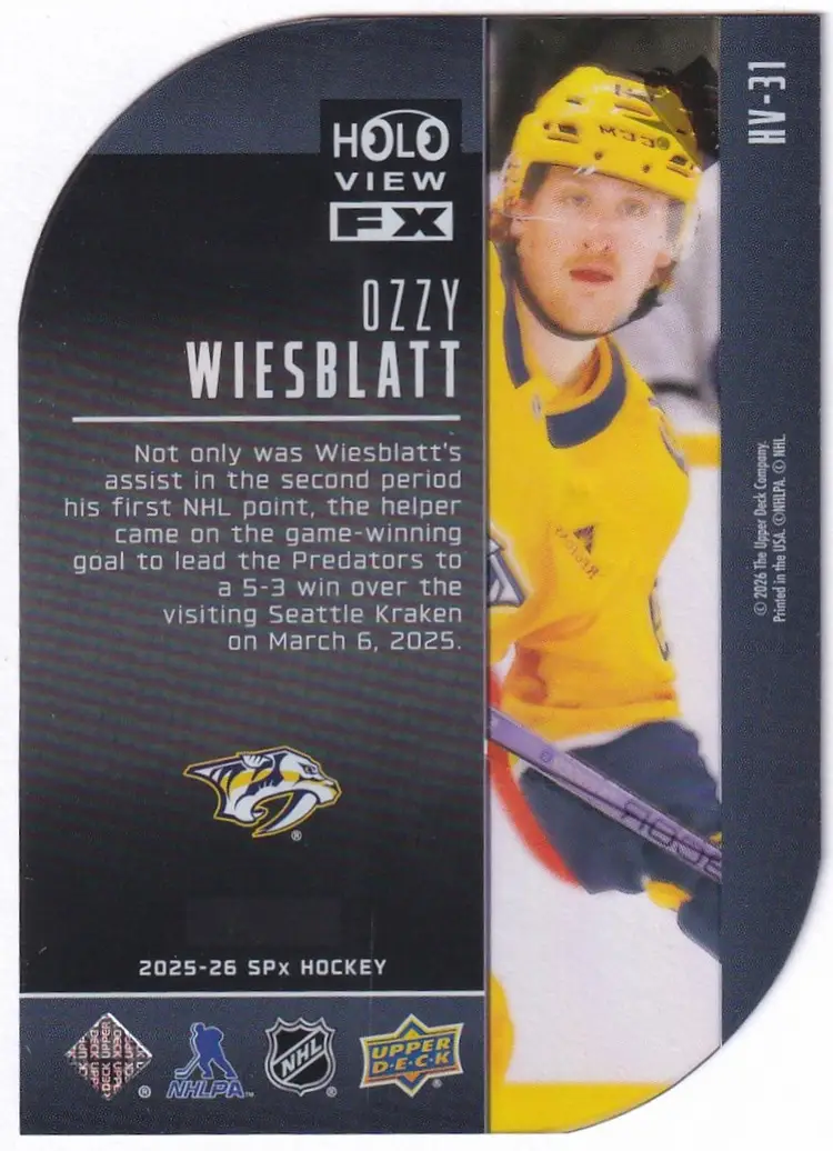 2025-26 SPx Holoview F/X #HV31 Ozzy Wiesblatt Nashville Predators Hockey Card