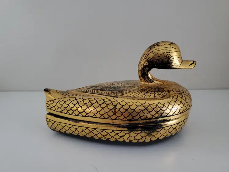 Wooden Trinket Box, Burmese Lacquered Duck Box, Unique Jewelry Box