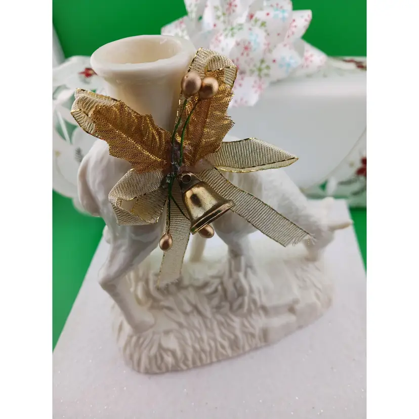 Vintage Ceramic White Christmas/Winter Deer Candleholder