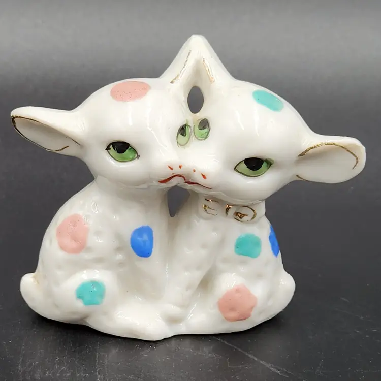 Vintage Ceramic Hugging Lambs With Polka Dots Made In Japan