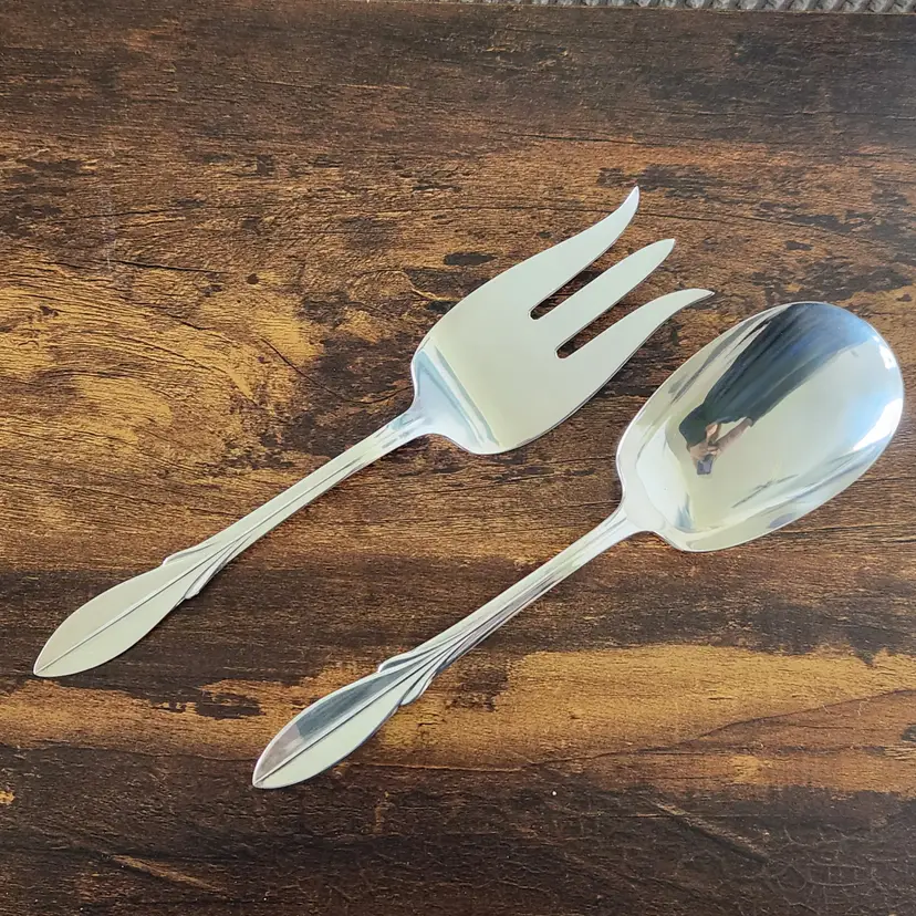 2 pc. OLD CALIFORNIA / Californian Salad Set in Original Box Serving Spoon & Fork Silver Plate Flatware Vintage Wm Rogers - USA