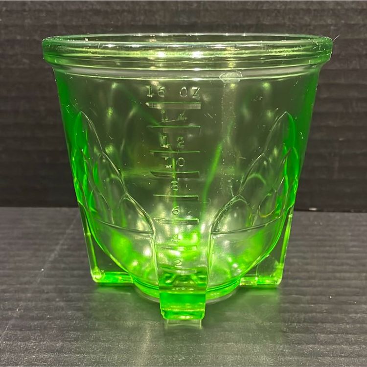 Vintage Hazel Atlas Uranium Glass Beater Jar, Two Cup Vaseline Glass