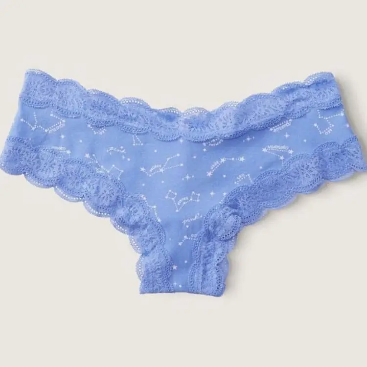 XL-Victoria's Secret PINK LACE TRIM CHEEKSTER PANTY Blue Constellation NWT