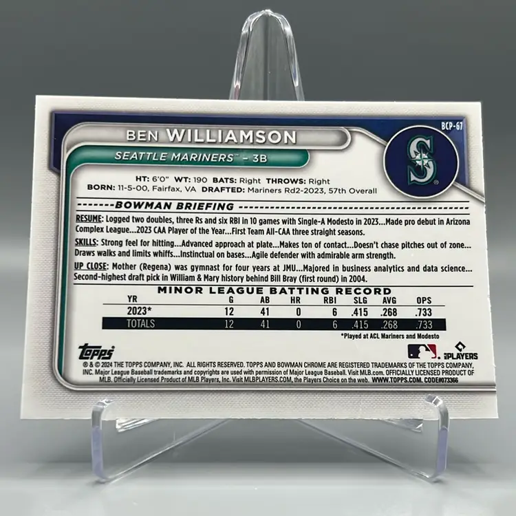 2024 Bowman Chrome Mega Ben Williamson Mojo Refractor #NDC-67 /299 Seattle Mariners