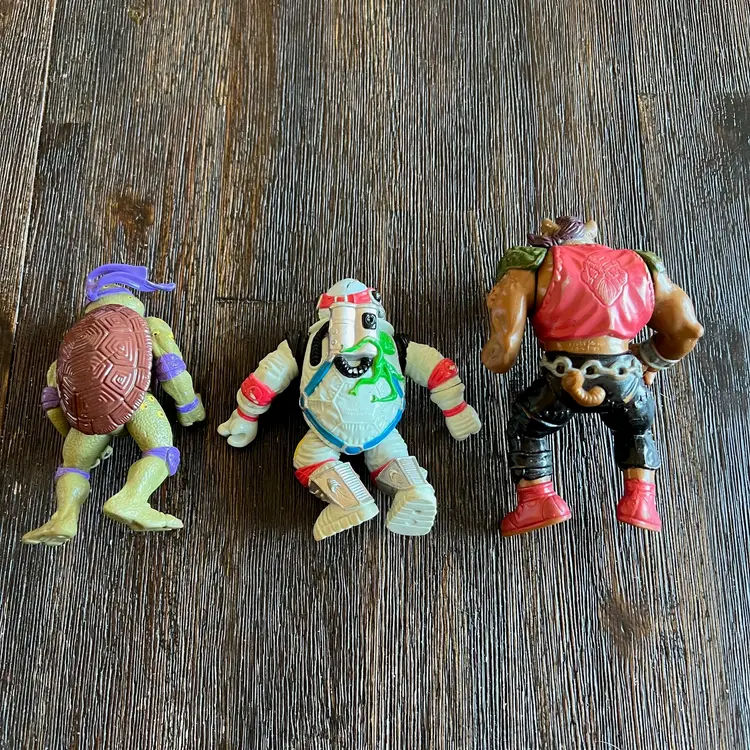Vintage Lot of 3 Teenage Mutant Ninja Turtles TMNT Figures Donatello Raphael Bebop