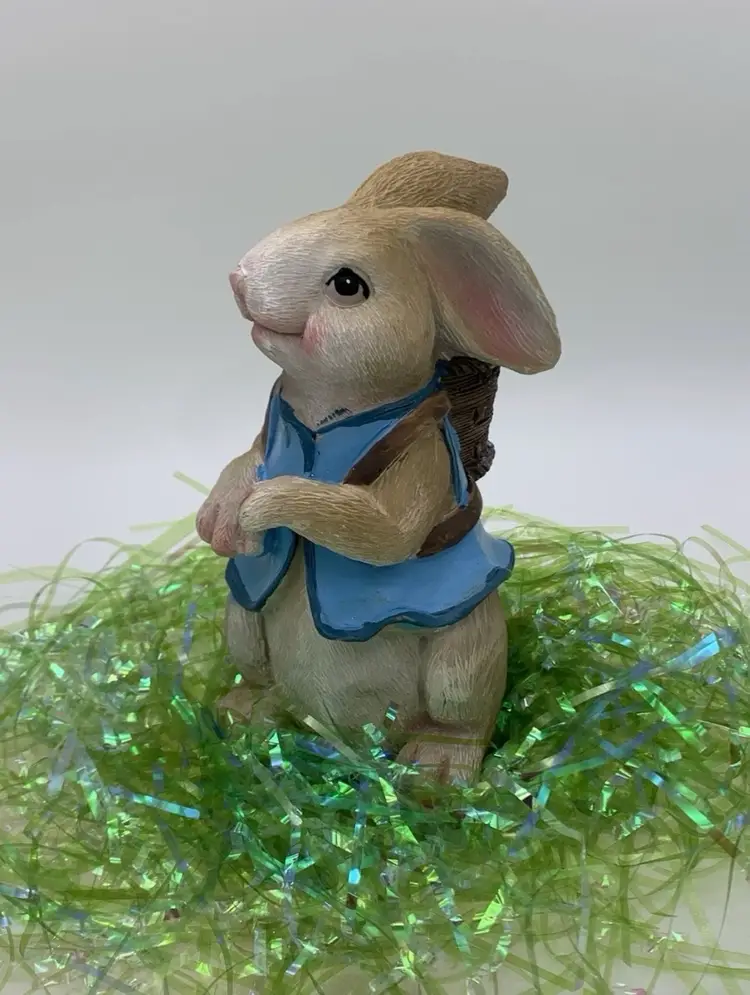 Sparkly Blue Easter Bunny 8” Statue Carrying Basket Of Carrots