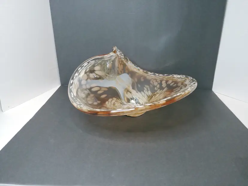 Murano Large Gorgeous Champagne & White Original Art Glass Bowl