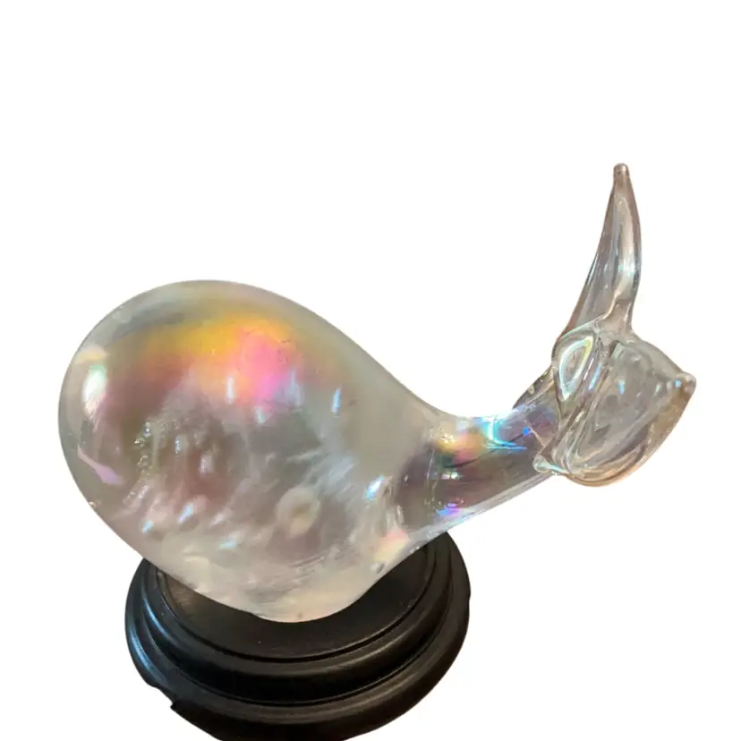 Pele’s Glass Hawaii Iridescent Clear Glass Whale Paperweight 2.75”x 4”