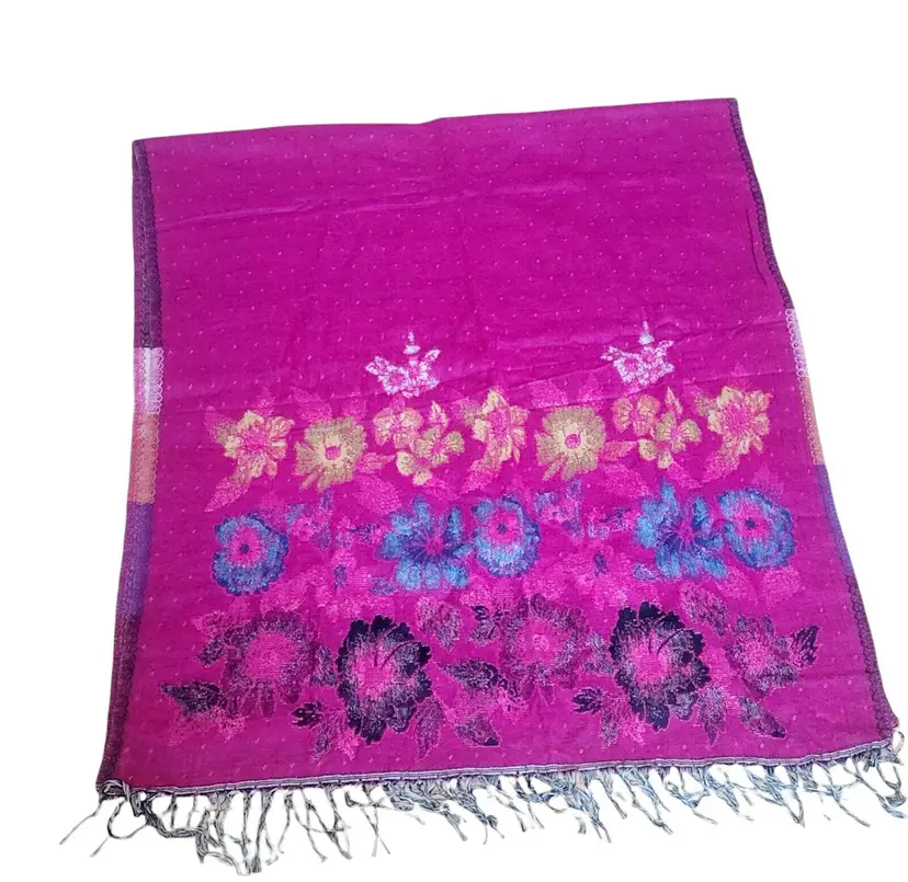 High Quality Tibet Hand Loom Yak Wool Shawl Scarf Reversible Pink Floral 36x80