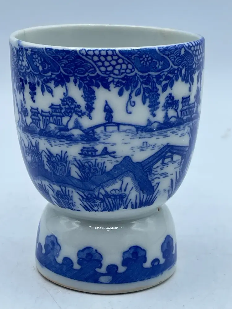 Willow Pattern Egg Cup Made In Japan Vintage Tranfer Ware
