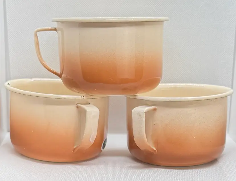 Set of 3 Vintage Enamelware Coffee Mugs